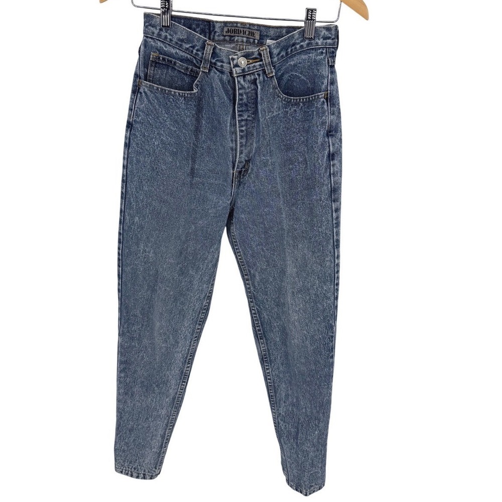 Jordache Basics Jeans 11/12 Blue Acid Wash Bow Ankle Zippers High Rise Vtg 80s